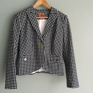 Tory Burch women’s 6 black ivory blazer check